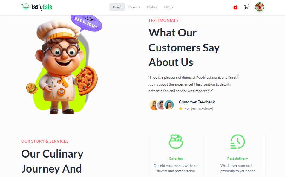 A visually appealing fully functional modern animated Restaurant site